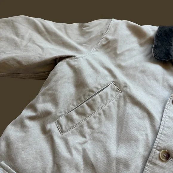 VTG Lands' End Chore Coat Jacket Mens XL Beige Tan Insulated Button Front Suede